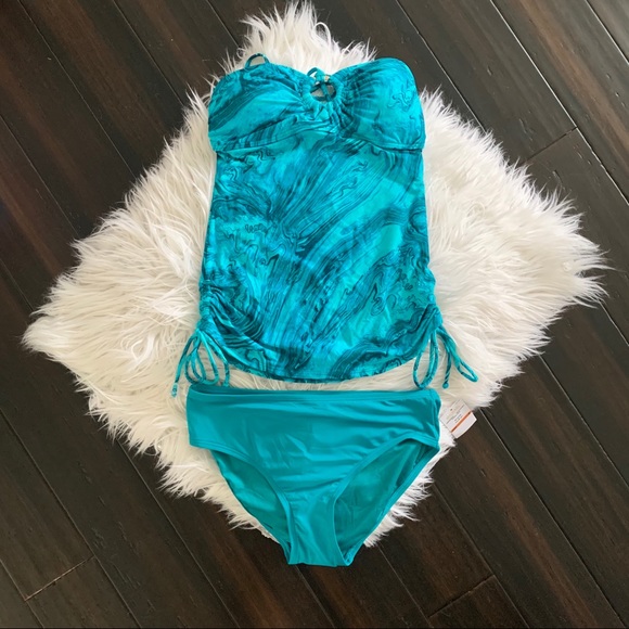 Michael Kors Teal Water Marble Logo Ring Tankini - Picture 14 of 14